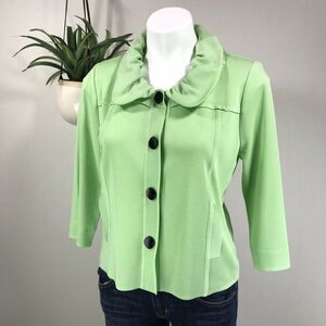 Ming‎ Wang Knit Snap Cardigan Green Filament Acrylic Blouse Top Ruffle Size S